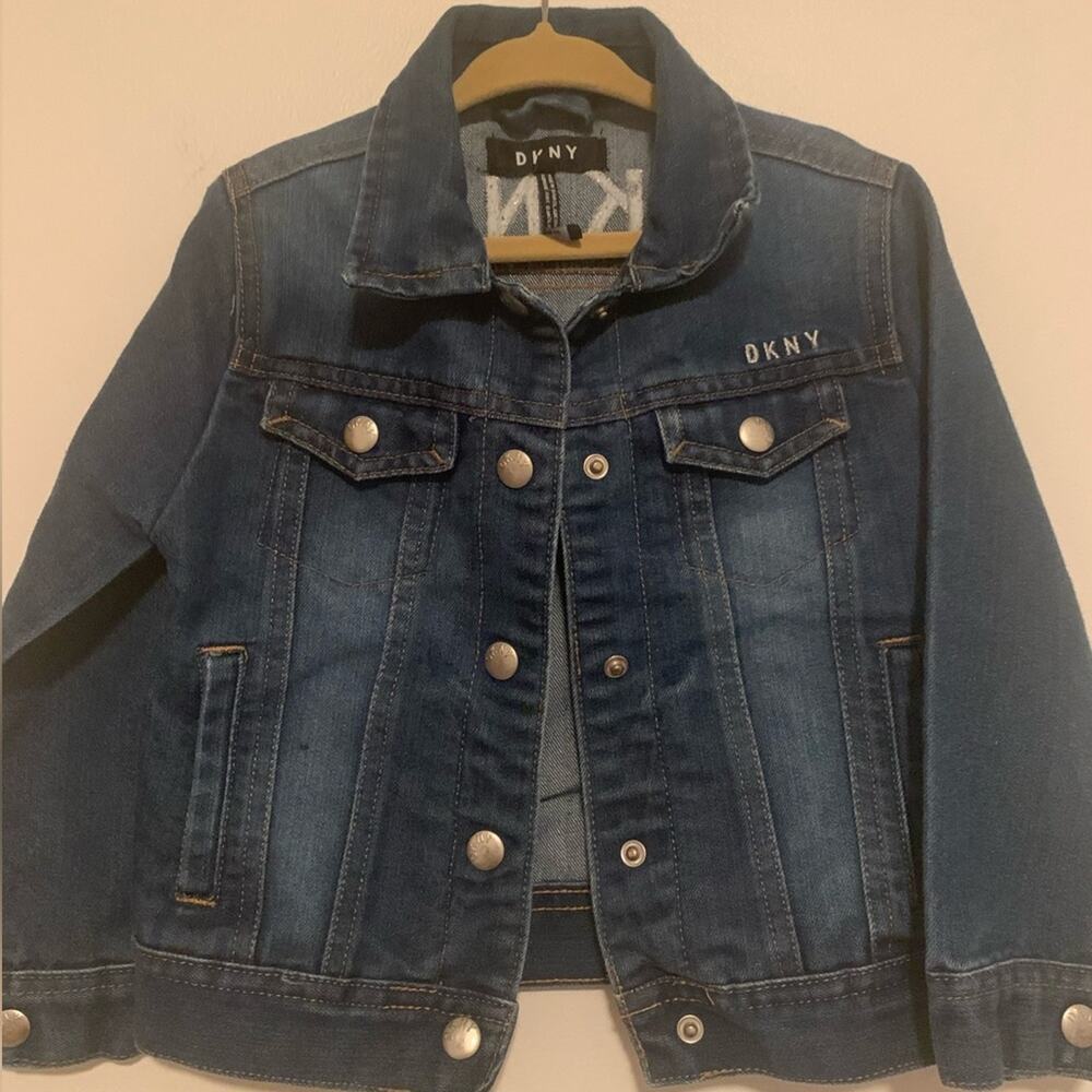 DKNY Denim Jacket, button up, with pockets, little girls size 4
